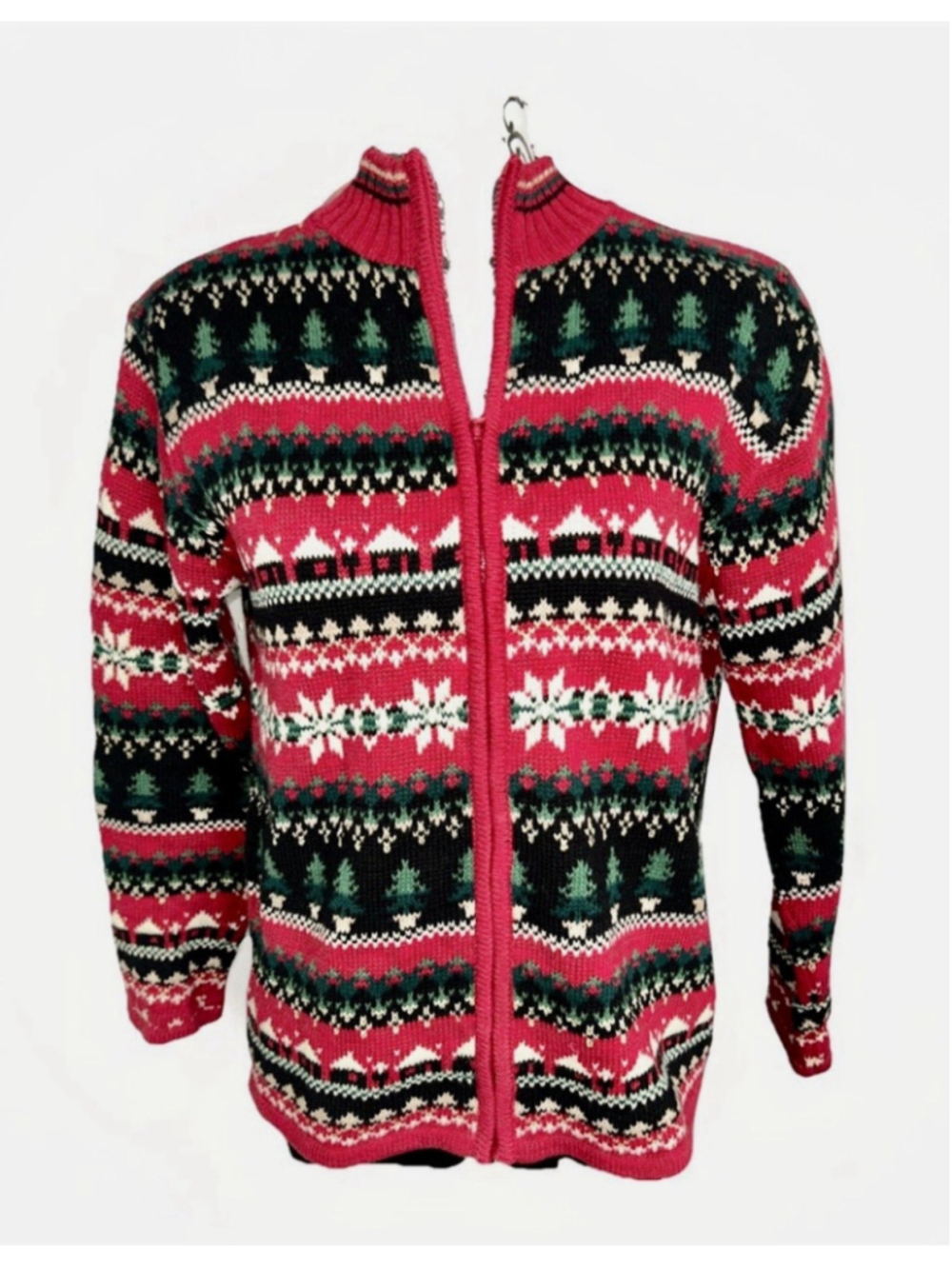 Size Med Fair Isle Knit Zip-Up Cardigan Sweater - Ugly Christmas Sweater Tiara